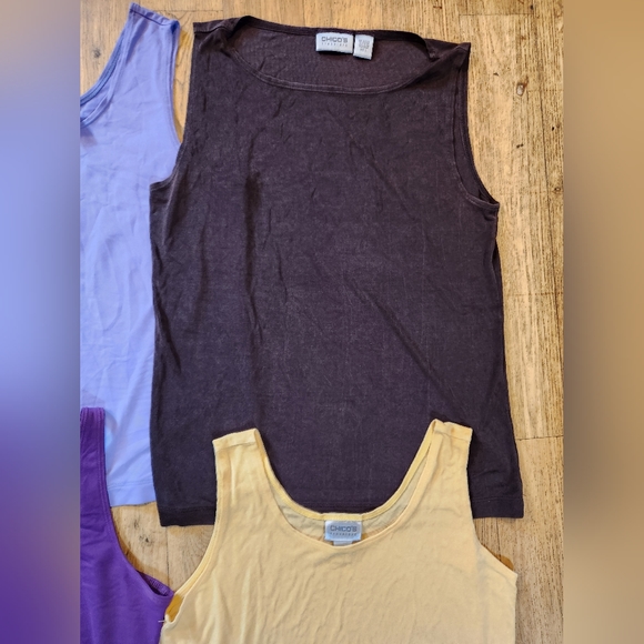Lot of 4 Chico’s Tanks Size 2 - Purple Blue Brown Yellow - Picture 2 of 6